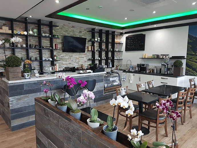 overview of our green tea cafe located in Worcester Park